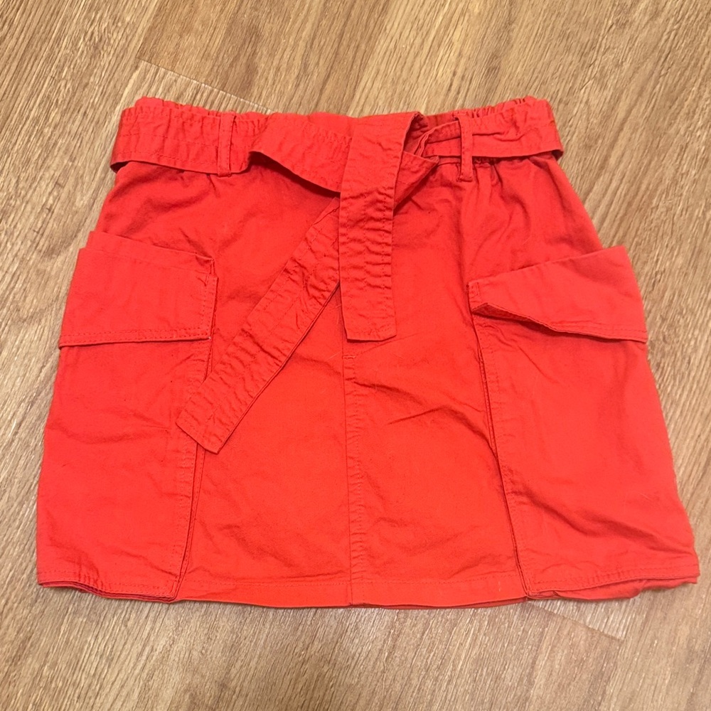 Zara Girls Size 10 Red Cargo Skirt Pockets Casual 100% Cotton Casual Tie Waist